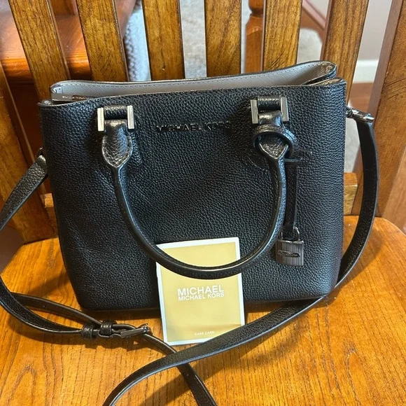 Michael Kors Black Adele Crossbody Bag with Silver Hardware EUC!! - Picture 1 of 16